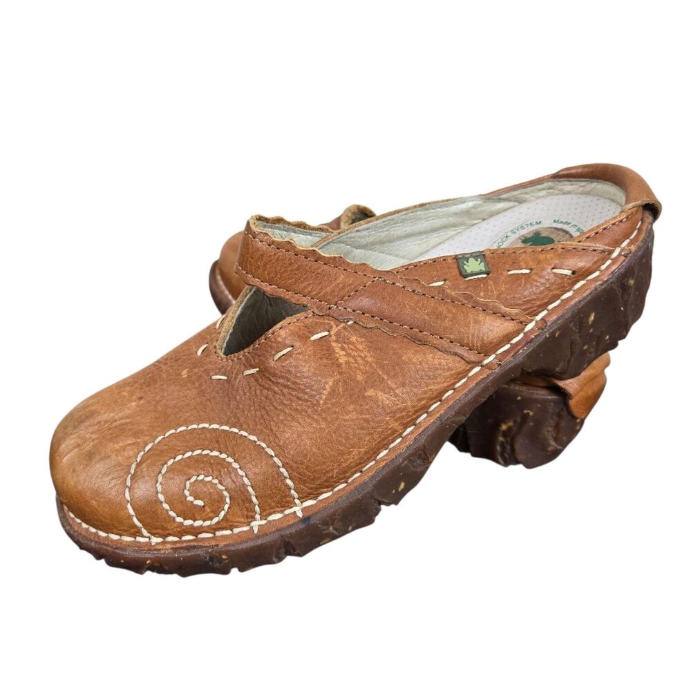 El Naturalista Yggdrasil Brown Leather Mules Mary Jane Clogs 36 US 6 Boho